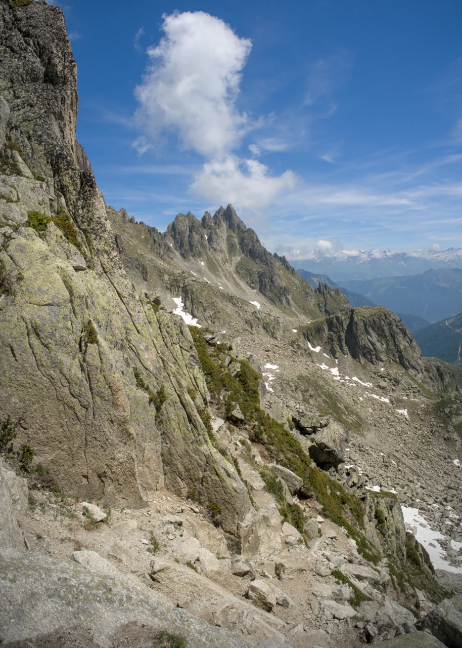Die Fenêtre d'Arpette (2.665 m), eine schmale Scharte mit Blick auf den Glacier du Trient