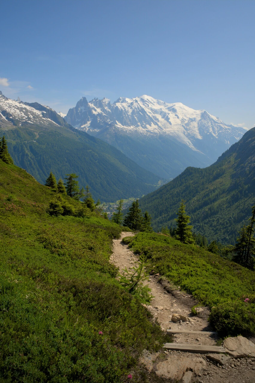 Der Grand Balcon Sud gegenüber den Aiguilles de Chamonix